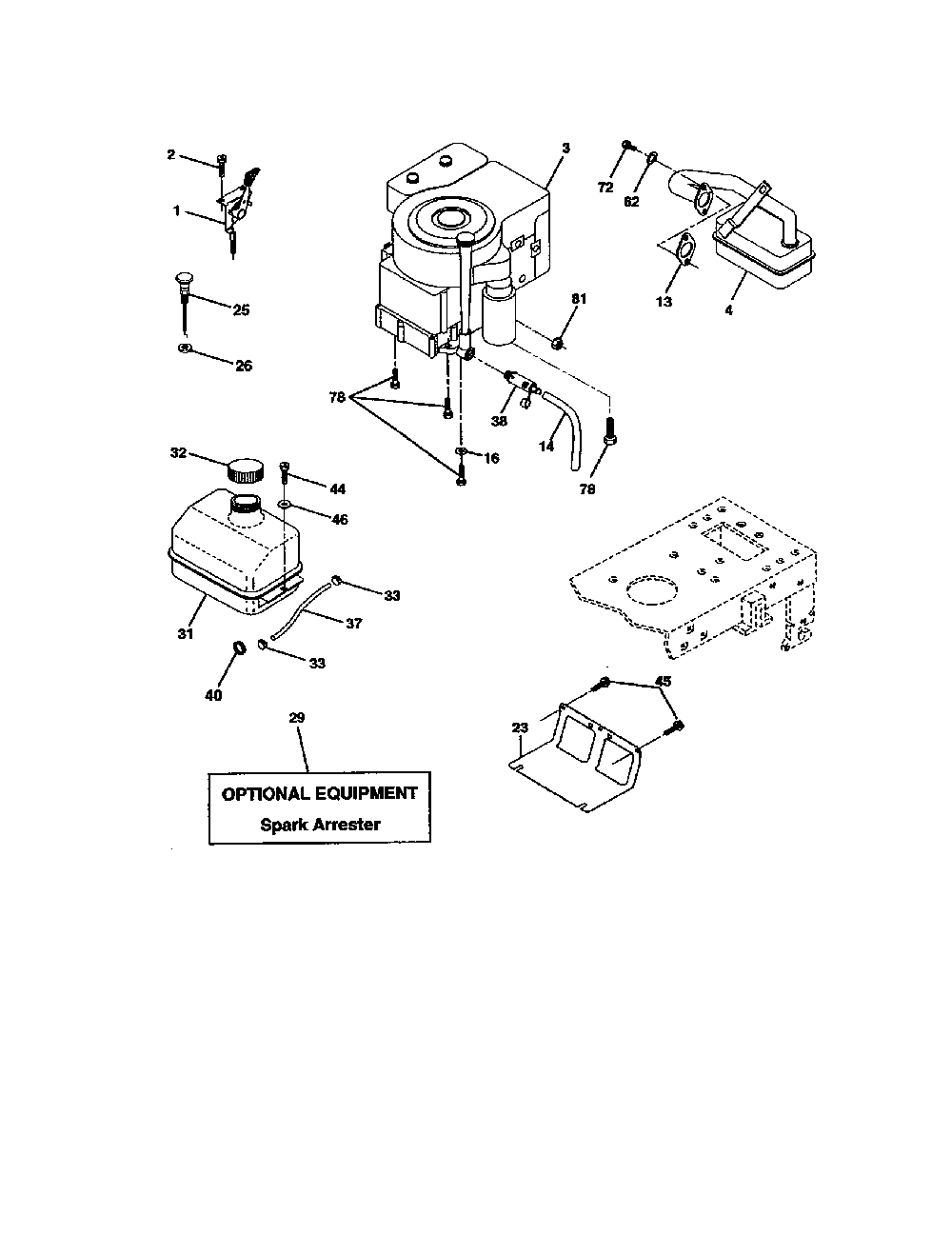 Engine Diagram and Parts List for GE1138  Weed Eater Lawn Tractor